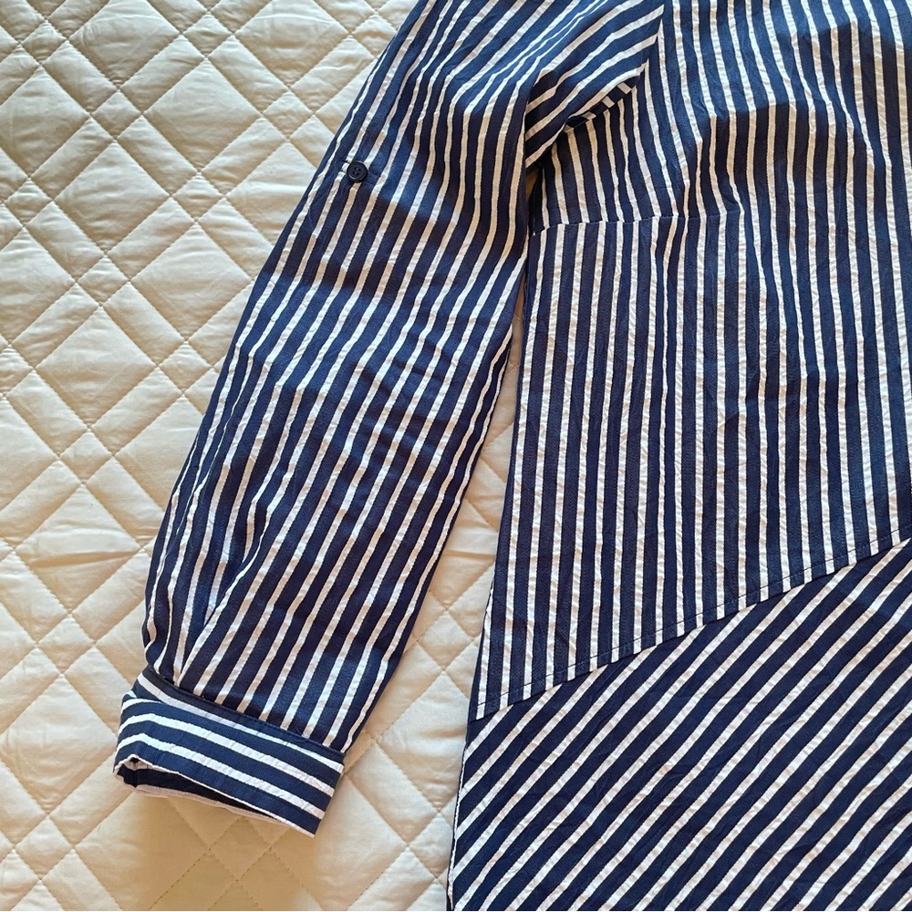 FINLEY Navy and White Bailey Striped Shirt Dress Medium - Picture 5 of 12